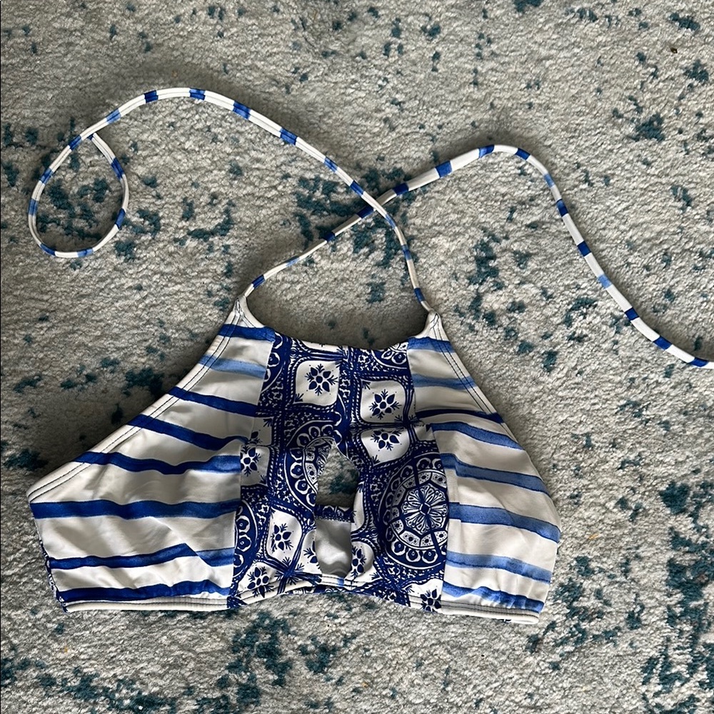 Blue and White Striped Halter Bikini Top